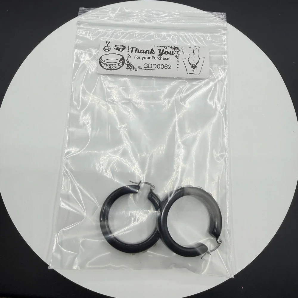 Black Chunky Hoop Earrings Clear Rhinestone Statement Y2K Glam Sparkle Pierced